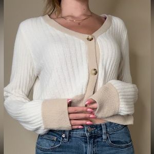 White and beige cropped sweater size Medium
